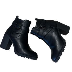 TOP Moda Black Heeled Ankle Boots, buckles, 8